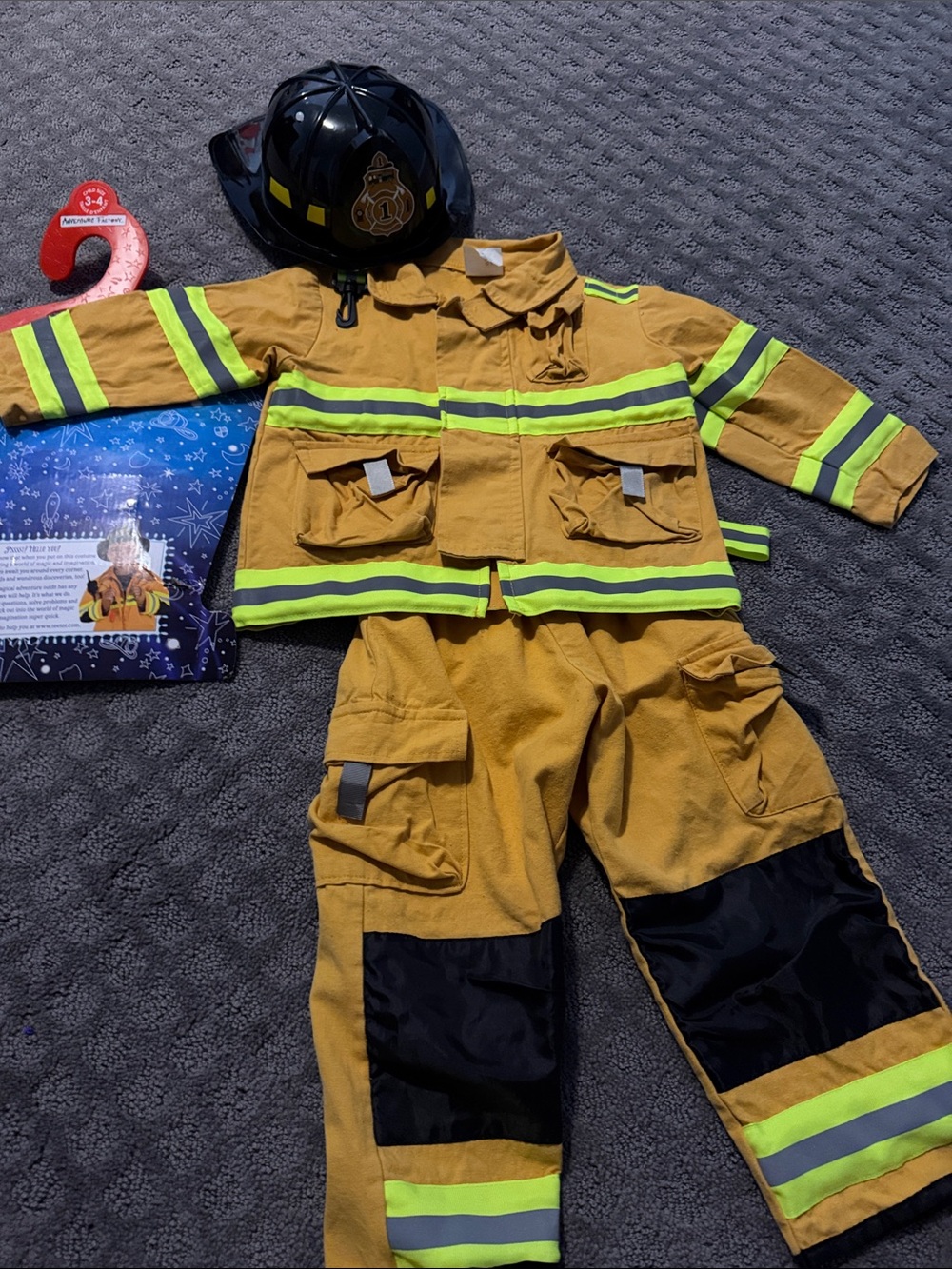 Kids Yellow Firefighter Dress-Up Costume with Helmet